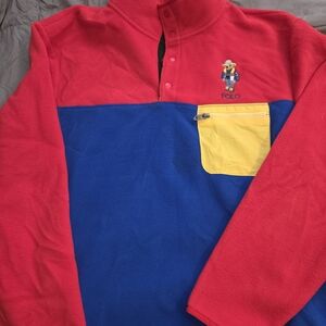Polo Ralph Lauren Polo Bear Colorblock Fleece Pullover Men’s L – Red Blue Yellow